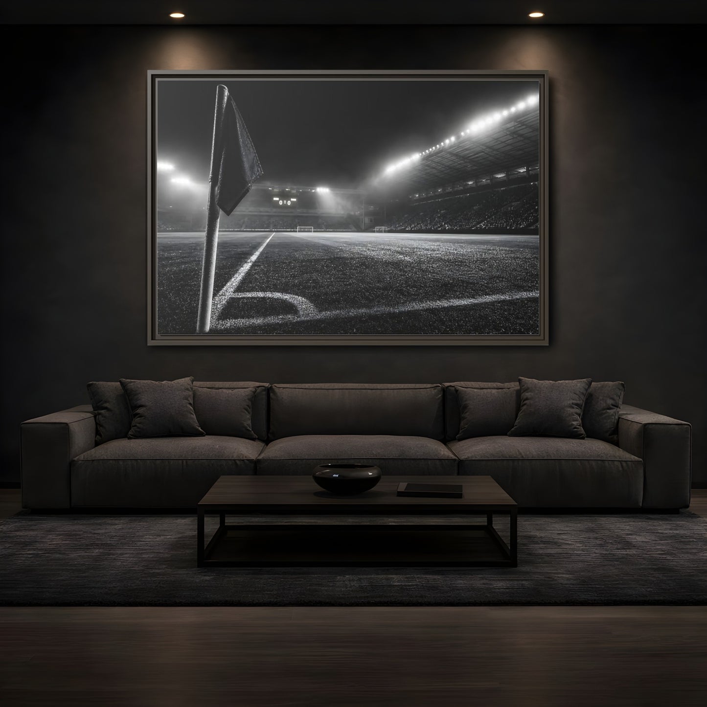 Mockup 3. Sports Soccer Stadium Black And White Sports shown as framed canvas print
