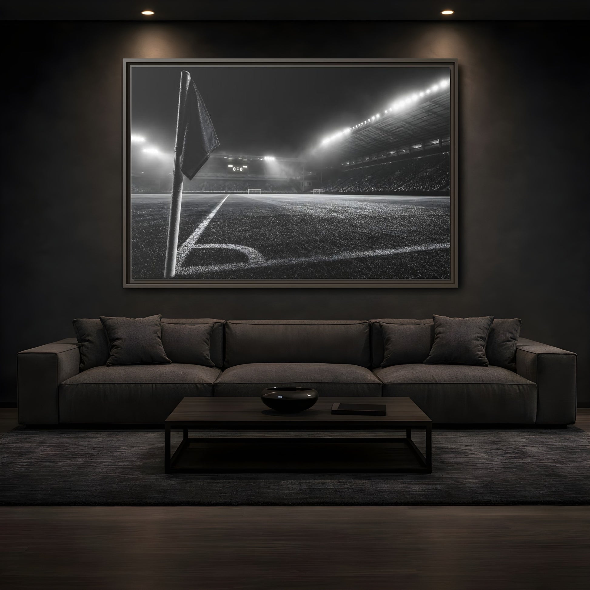 Mockup 3. Sports Soccer Stadium Black And White Sports shown as framed canvas print