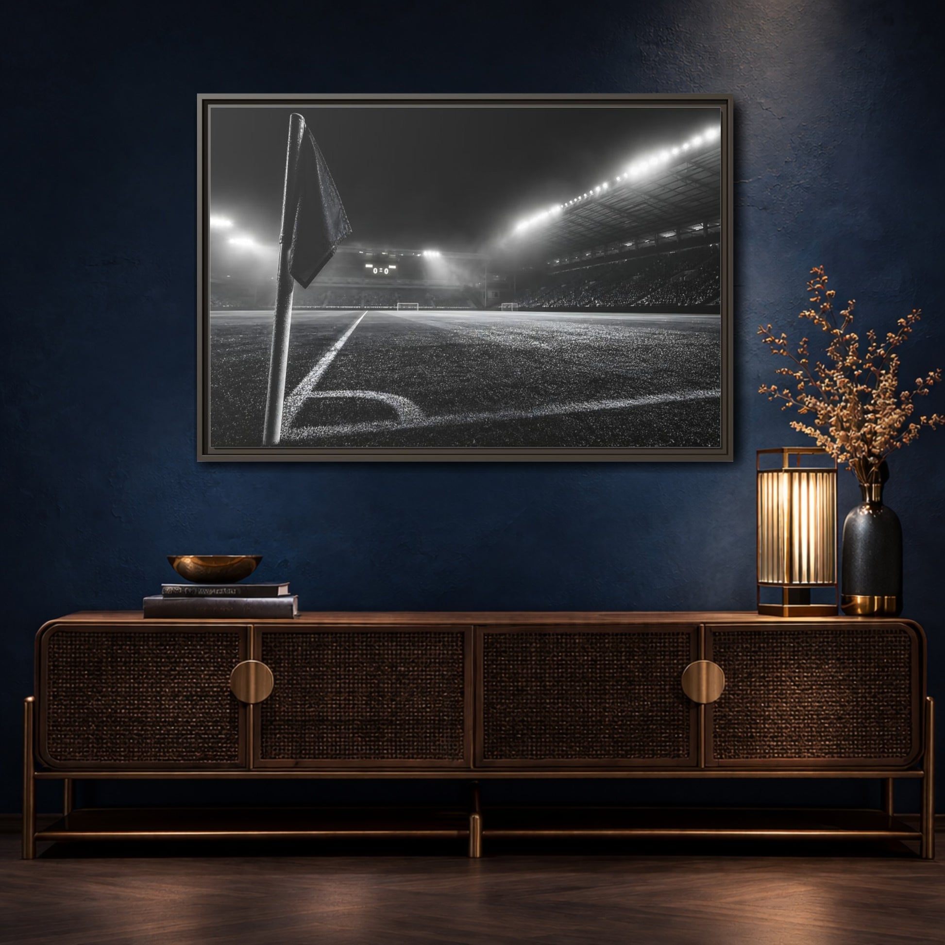 Mockup 4. Sports Soccer Stadium Black And White Sports shown as framed canvas print