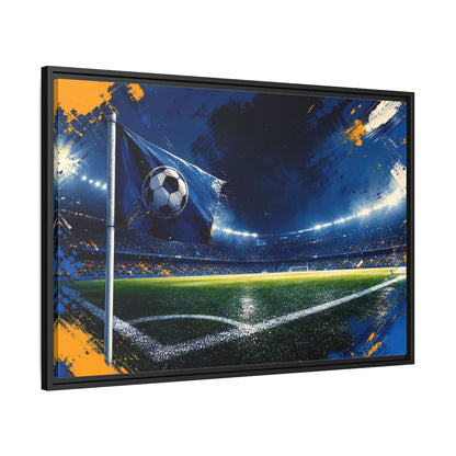Side Mockup 13. Sports Soccer Stadium Blue Green Sports shown as framed canvas print