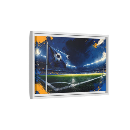 Side Mockup 4. Sports Soccer Stadium Blue Green Sports shown as framed canvas print