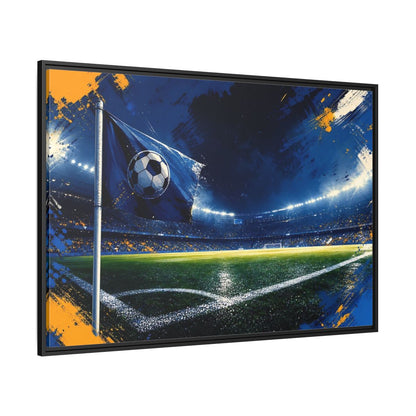 Side Mockup 12. Sports Soccer Stadium Blue Green Sports shown as framed canvas print
