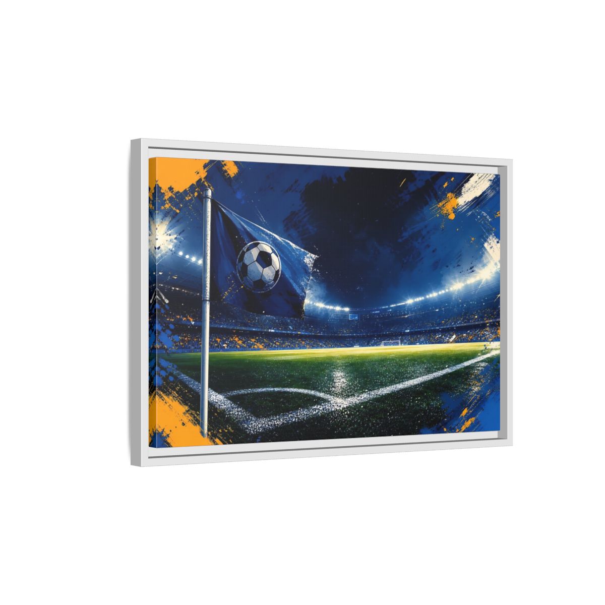 Side Mockup 1. Sports Soccer Stadium Blue Green Sports shown as framed canvas print