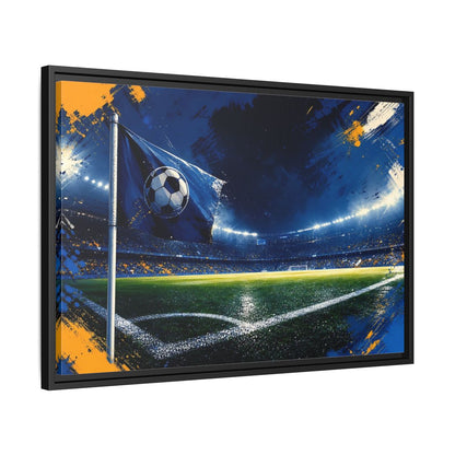 Side Mockup 14. Sports Soccer Stadium Blue Green Sports shown as framed canvas print