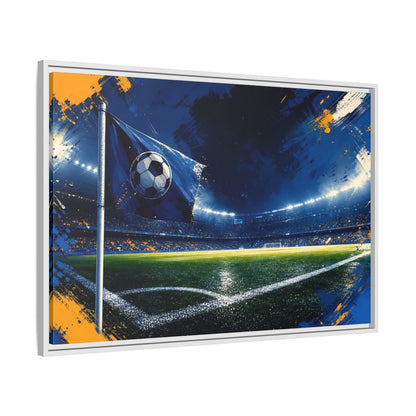 Side Mockup 9. Sports Soccer Stadium Blue Green Sports shown as framed canvas print