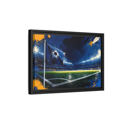 Side Mockup 6. Sports Soccer Stadium Blue Green Sports shown as framed canvas print