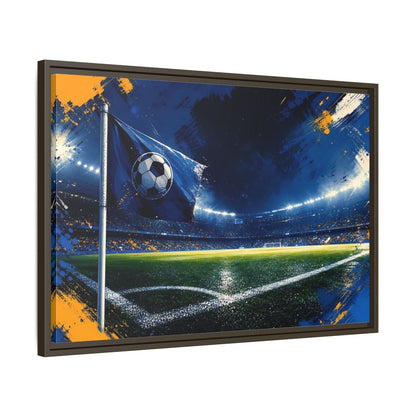 Side Mockup 11. Sports Soccer Stadium Blue Green Sports shown as framed canvas print