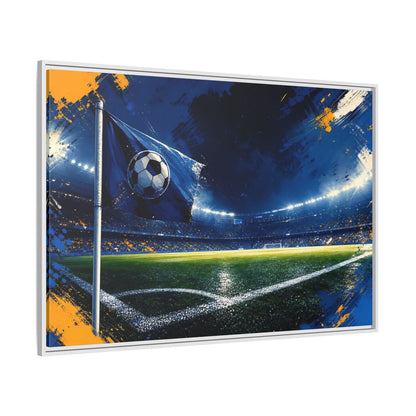 Side Mockup 7. Sports Soccer Stadium Blue Green Sports shown as framed canvas print