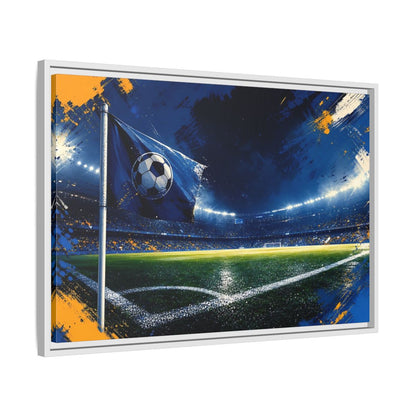 Side Mockup 10. Sports Soccer Stadium Blue Green Sports shown as framed canvas print