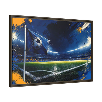 Main Mockup. Sports Soccer Stadium Blue Green Sports shown as framed canvas print