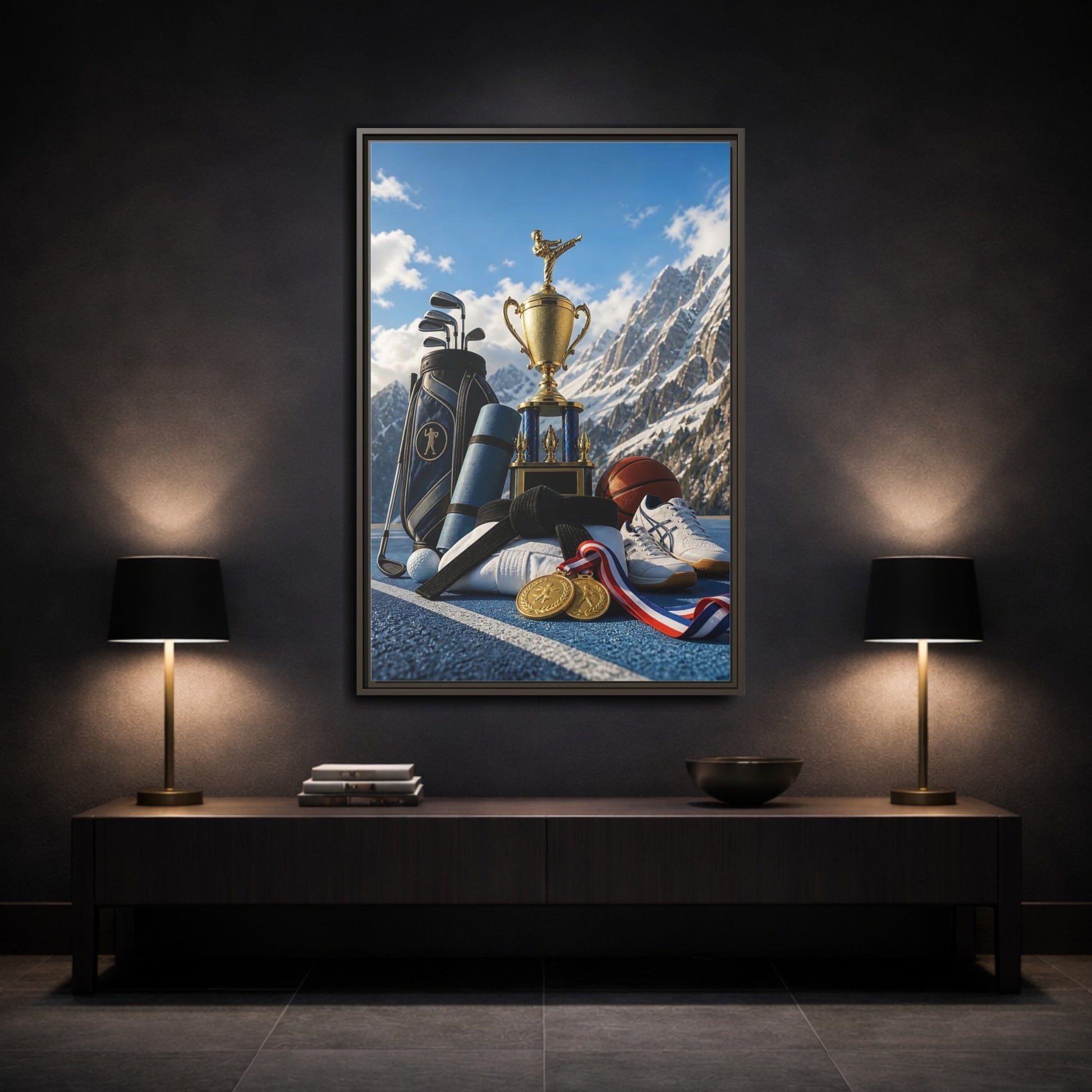 Mockup 3. Sports Sports Awards Sports Awards Gold shown as framed canvas print