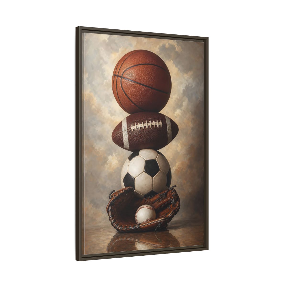 Main Mockup. Sports Sports Balls Brown Sports Balls shown as framed canvas print