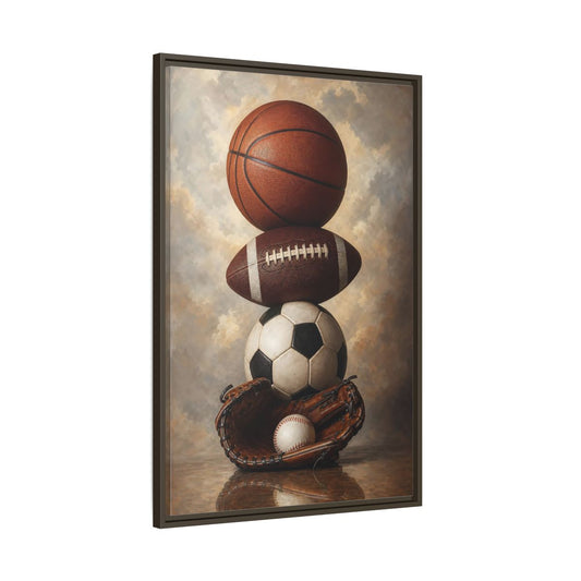 Main Mockup. Sports Sports Balls Brown Sports Balls shown as framed canvas print