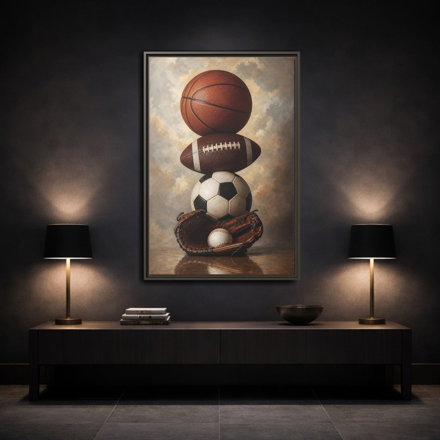 Mockup 3. Sports Sports Balls Brown Sports Balls shown as framed canvas print