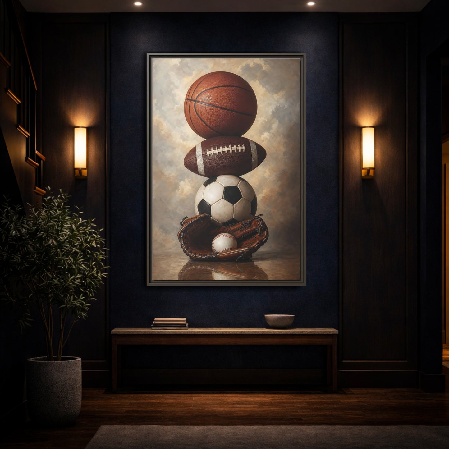 Mockup 4. Sports Sports Balls Brown Sports Balls shown as framed canvas print