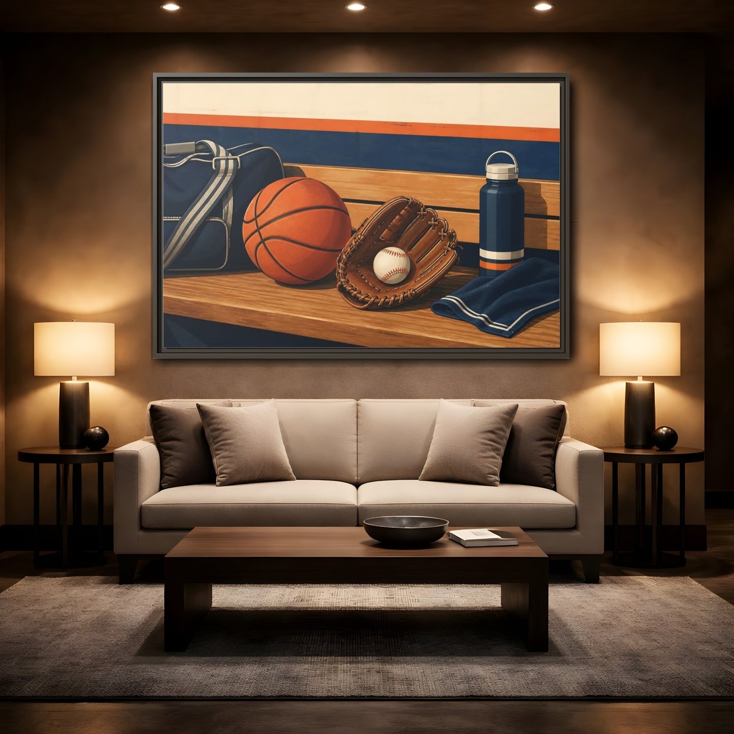 Mockup 2. Sports Sports Equipment Sports Gear shown as framed canvas print