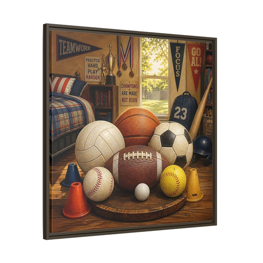 Main Mockup. Sports Sports Equipment Sports Room Decor shown as framed canvas print