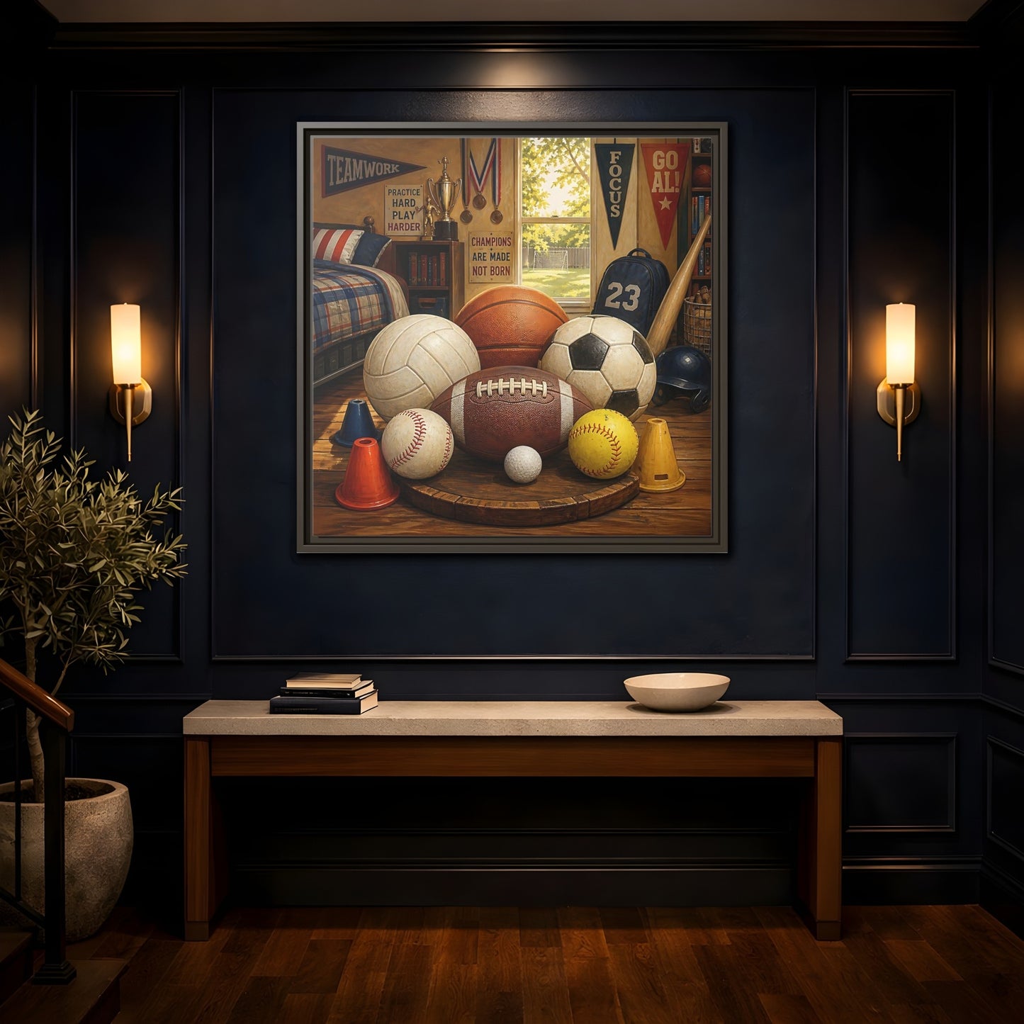 Mockup 4. Sports Sports Equipment Sports Room Decor shown as framed canvas print