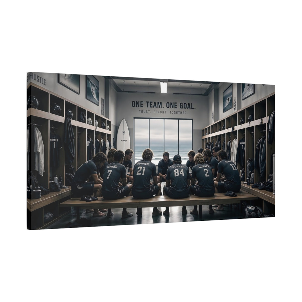 Main Mockup. Sports Sports Team Team Huddle shown as canvas print