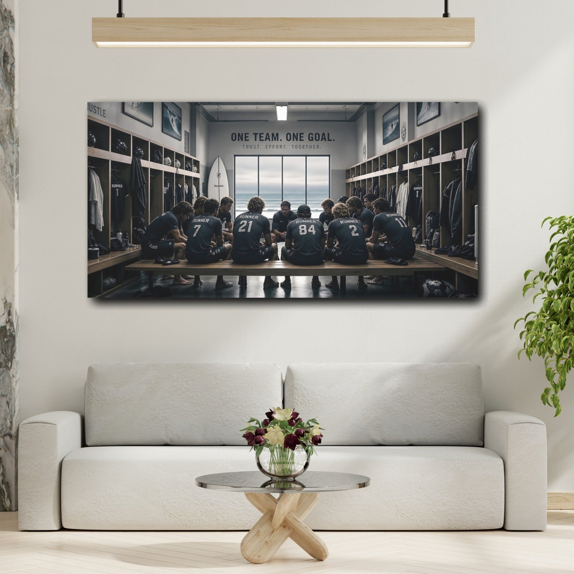 Mockup 2. Sports Sports Team Team Huddle shown as canvas print