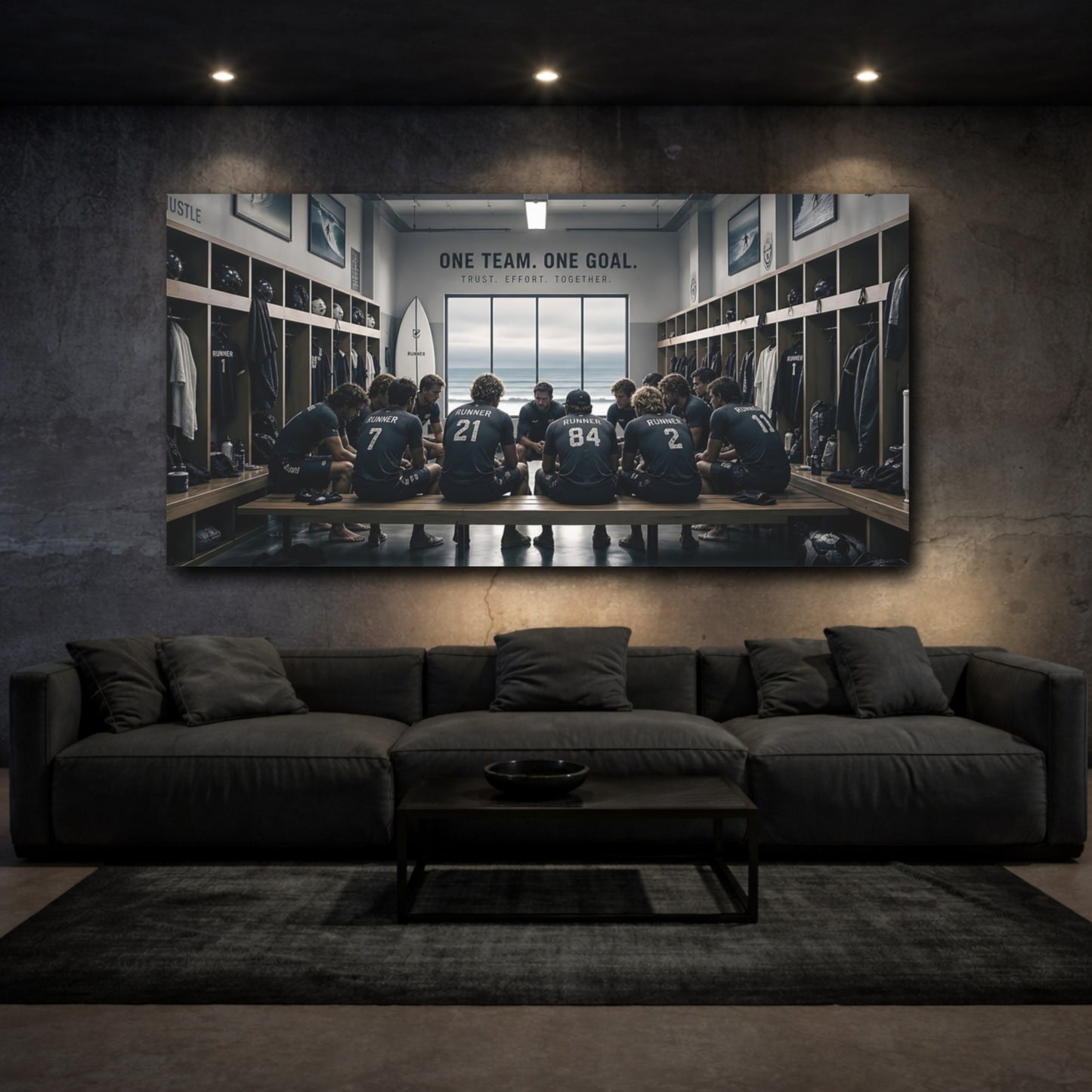 Mockup 3. Sports Sports Team Team Huddle shown as canvas print
