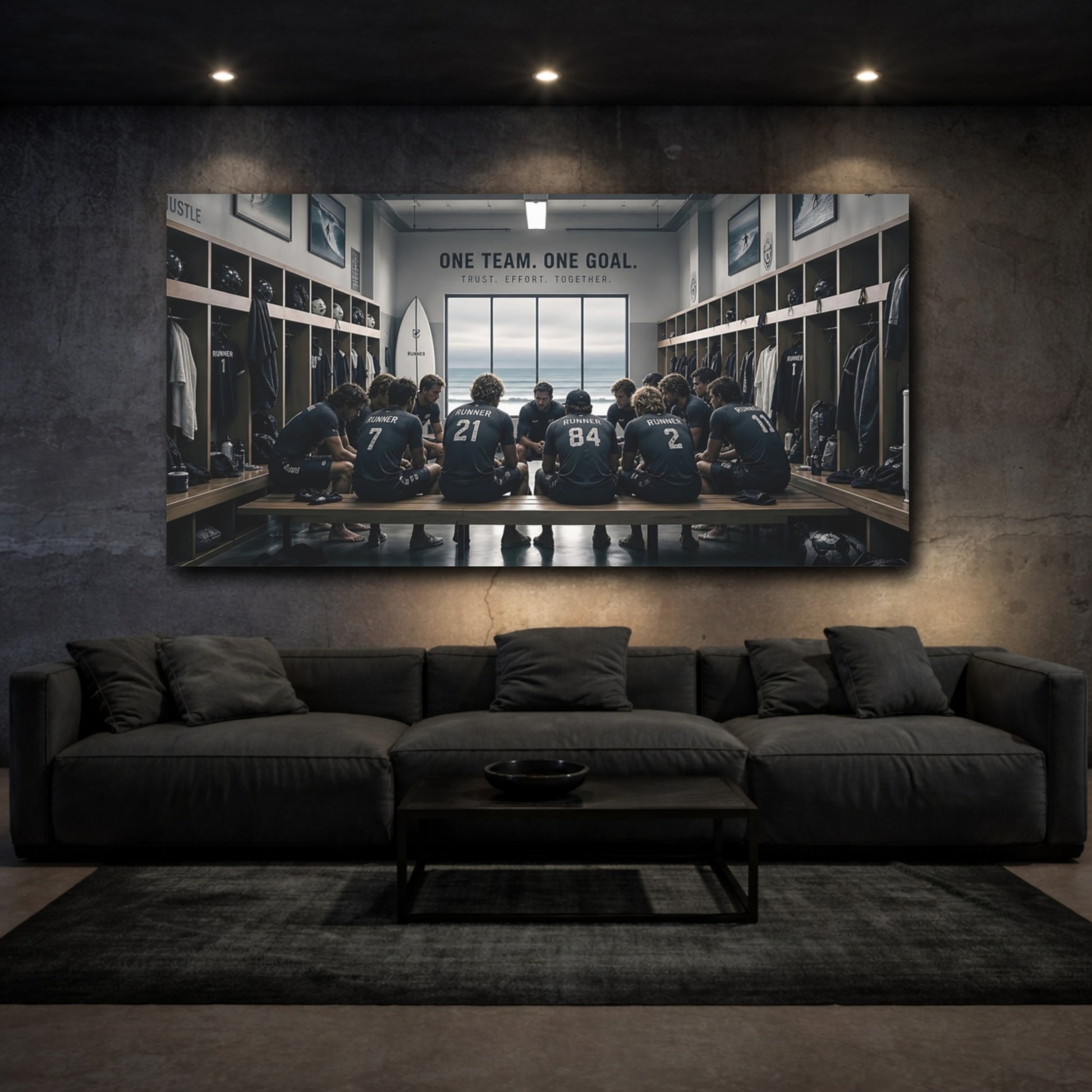 Mockup 3. Sports Sports Team Team Huddle shown as canvas print
