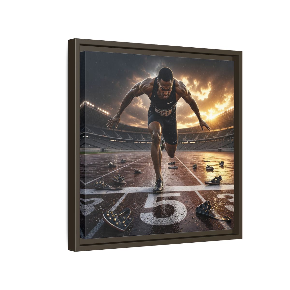 Side Mockup 14. Sports Sprinter Sports Action shown as framed canvas print