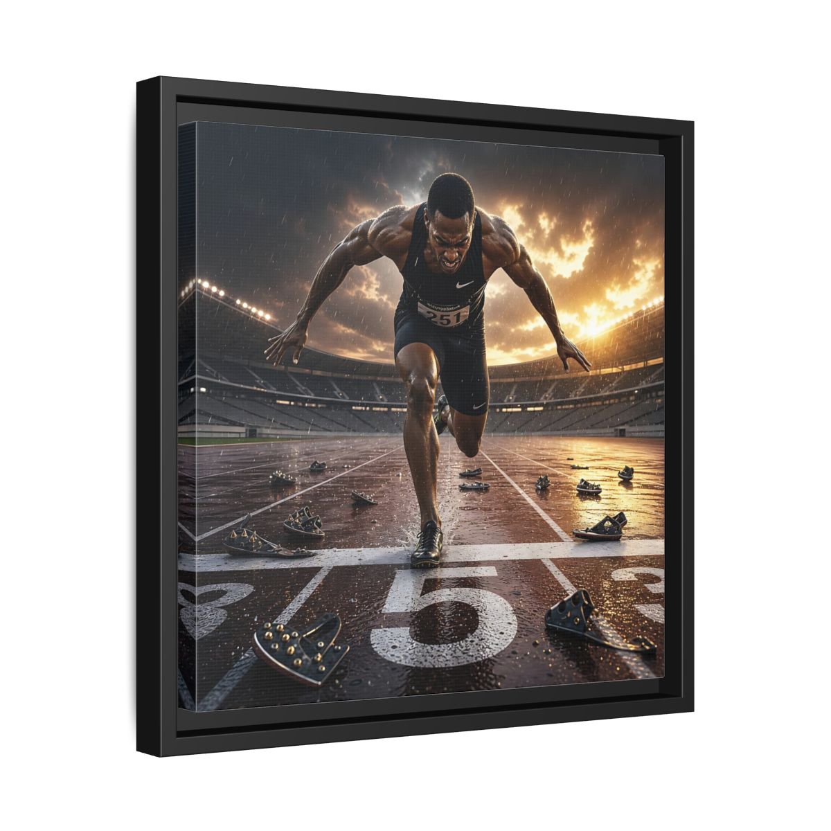 Side Mockup 32. Sports Sprinter Sports Action shown as framed canvas print