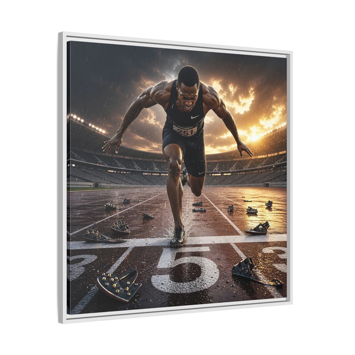 Side Mockup 25. Sports Sprinter Sports Action shown as framed canvas print