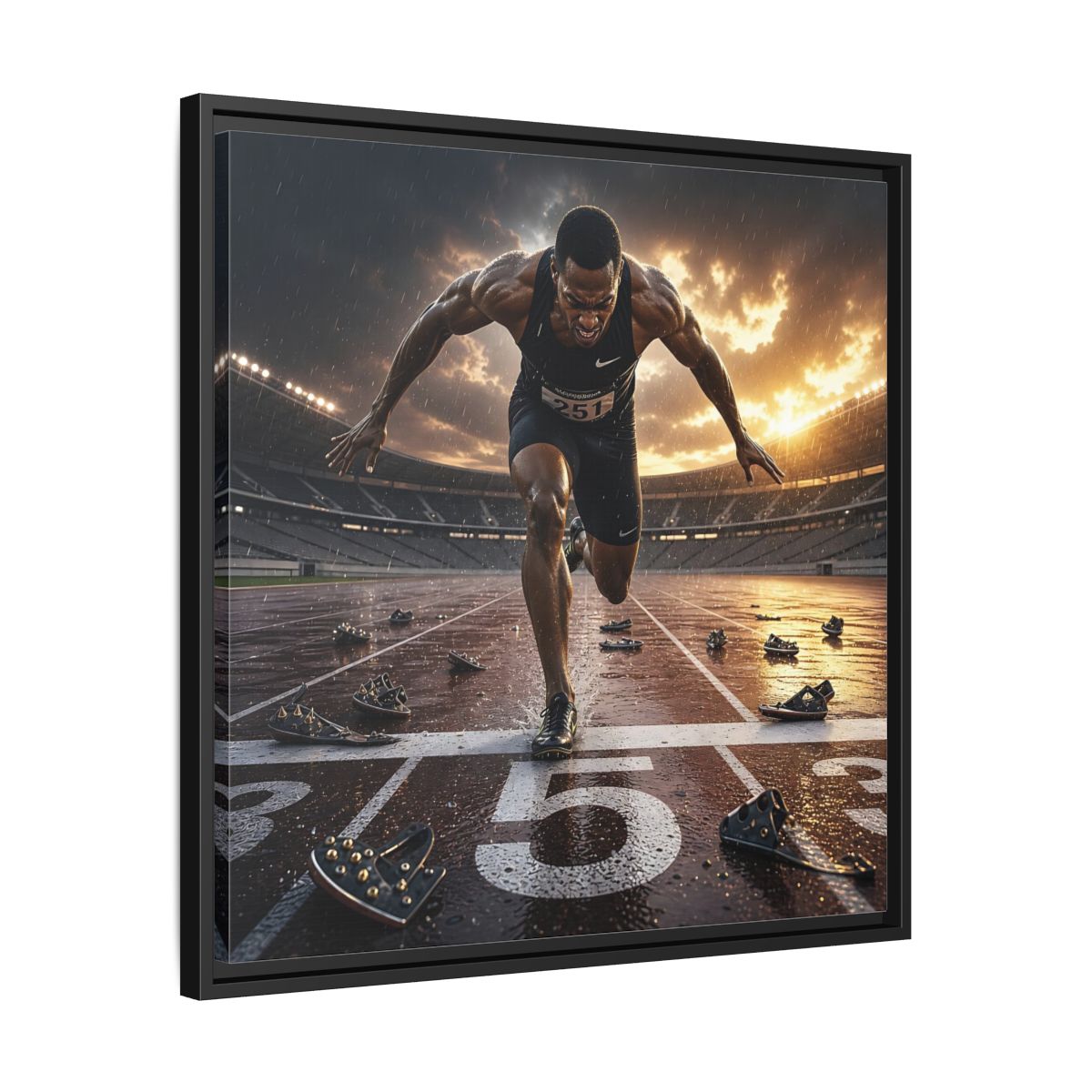 Side Mockup 31. Sports Sprinter Sports Action shown as framed canvas print