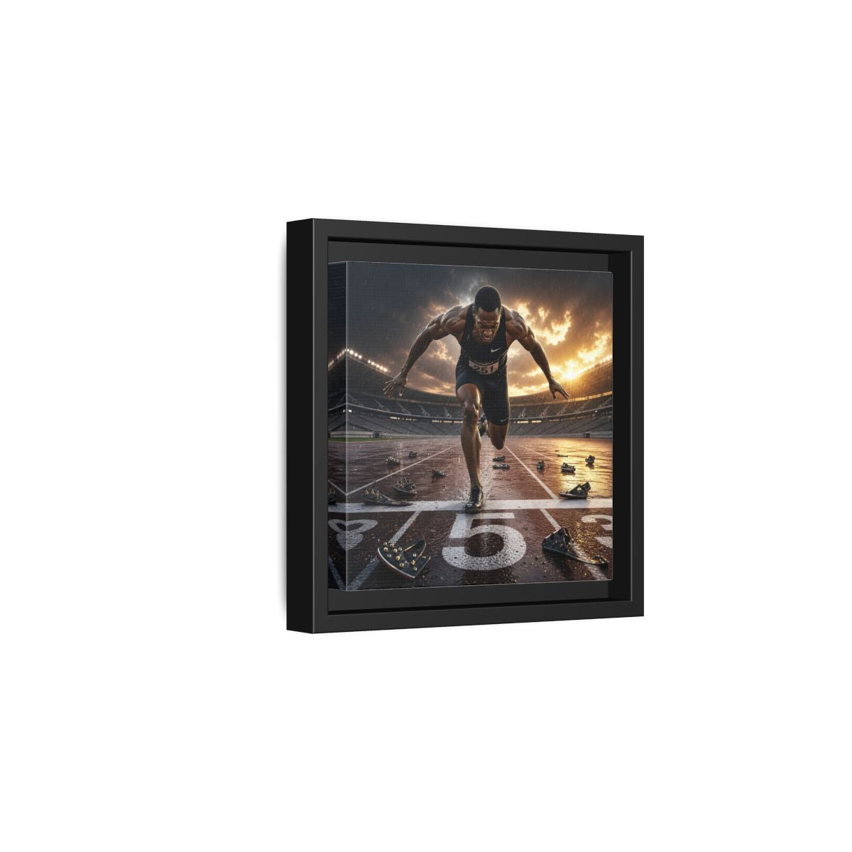 Side Mockup 3. Sports Sprinter Sports Action shown as framed canvas print