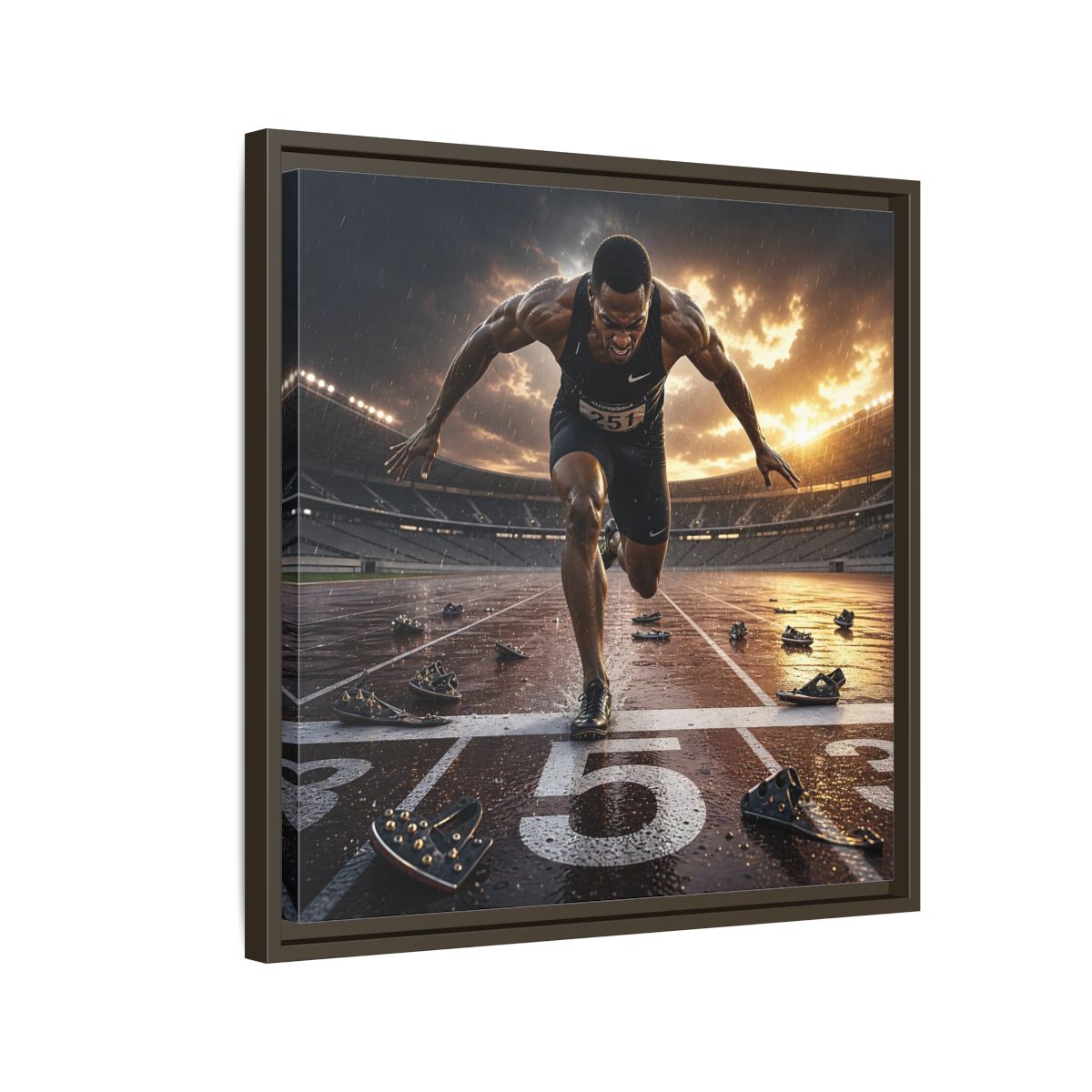Side Mockup 11. Sports Sprinter Sports Action shown as framed canvas print