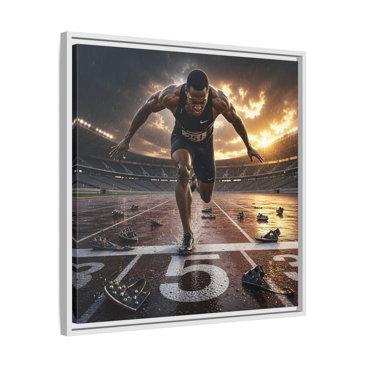 Side Mockup 26. Sports Sprinter Sports Action shown as framed canvas print