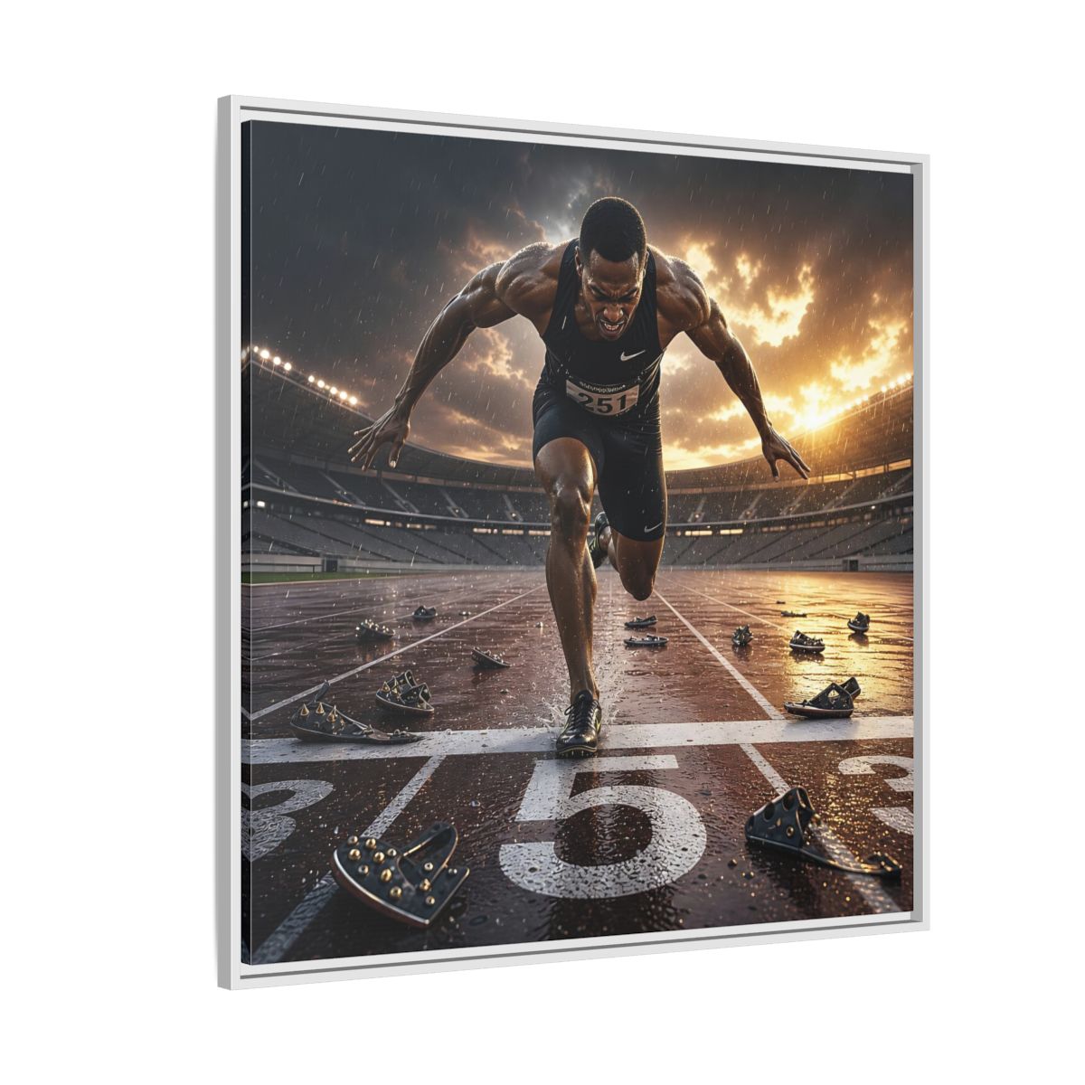 Side Mockup 4. Sports Sprinter Sports Action shown as framed canvas print