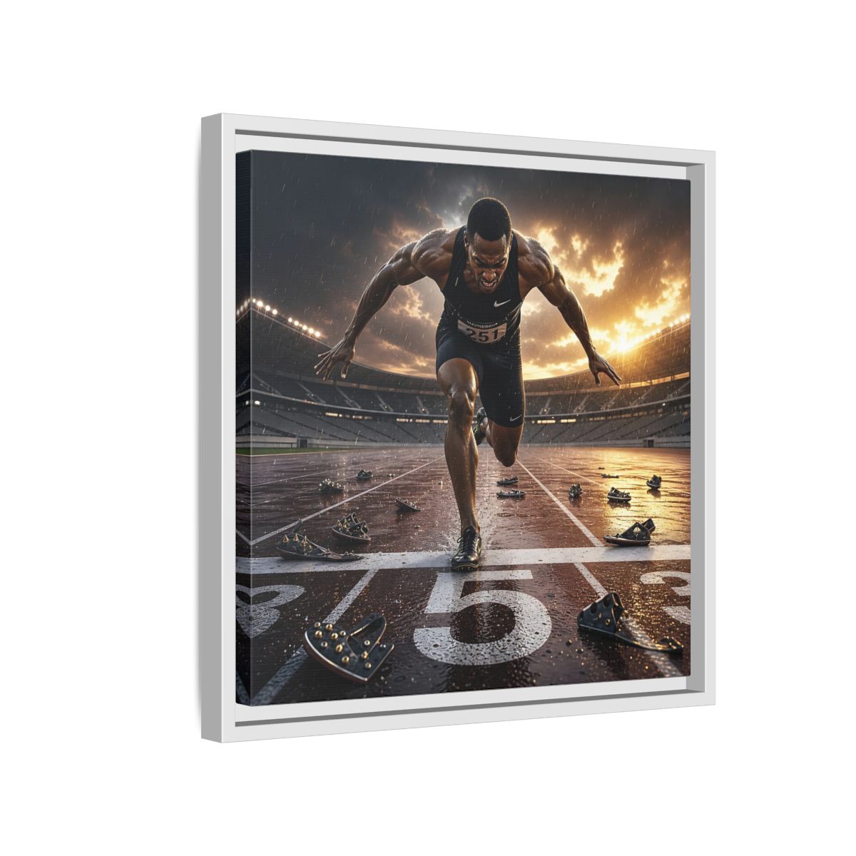 Side Mockup 13. Sports Sprinter Sports Action shown as framed canvas print