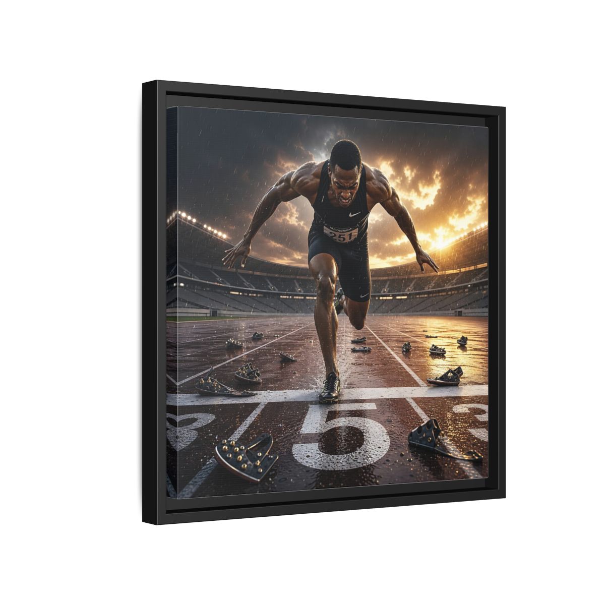 Side Mockup 15. Sports Sprinter Sports Action shown as framed canvas print