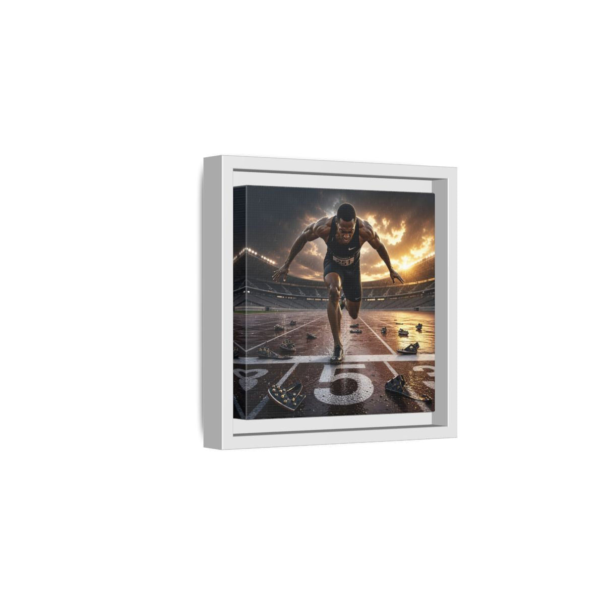 Side Mockup 1. Sports Sprinter Sports Action shown as framed canvas print