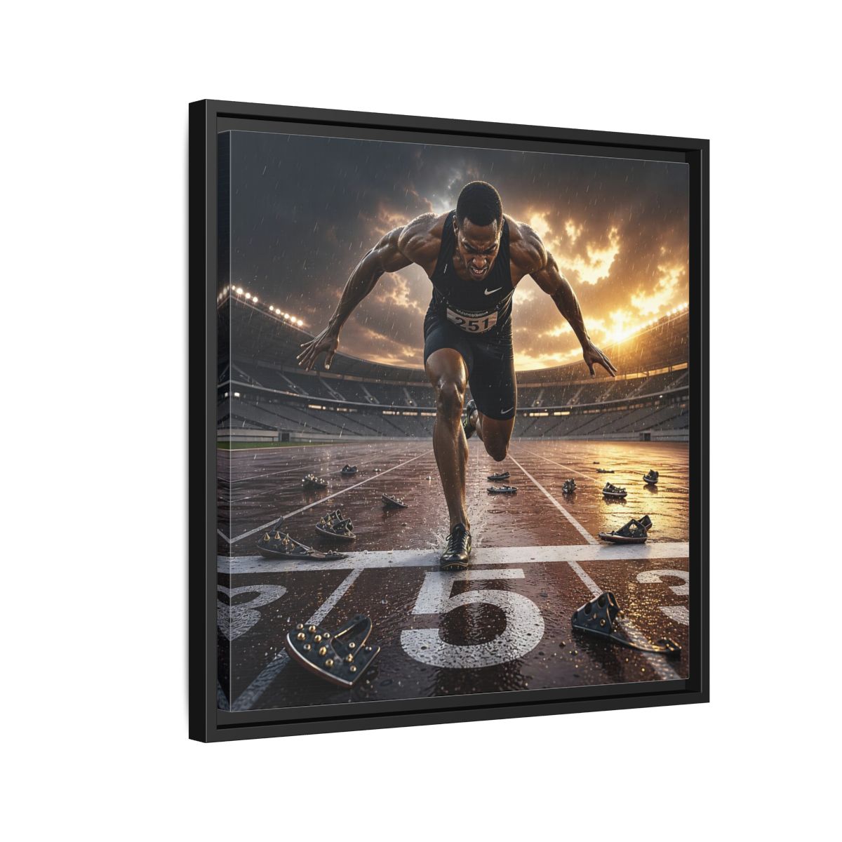 Side Mockup 12. Sports Sprinter Sports Action shown as framed canvas print