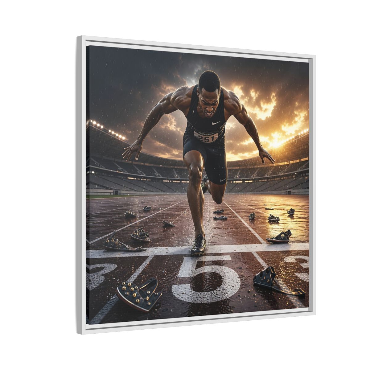 Side Mockup 7. Sports Sprinter Sports Action shown as framed canvas print