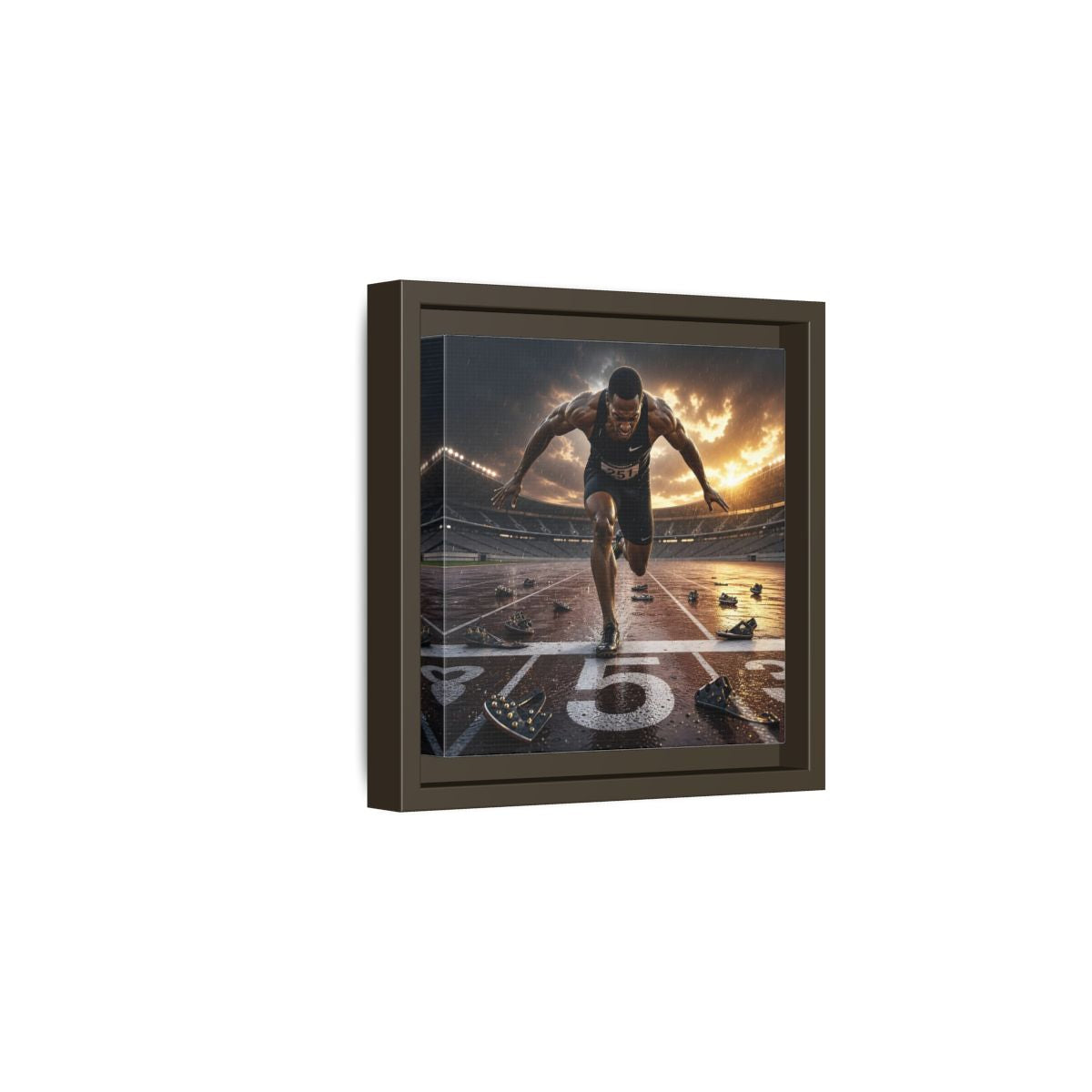 Side Mockup 2. Sports Sprinter Sports Action shown as framed canvas print