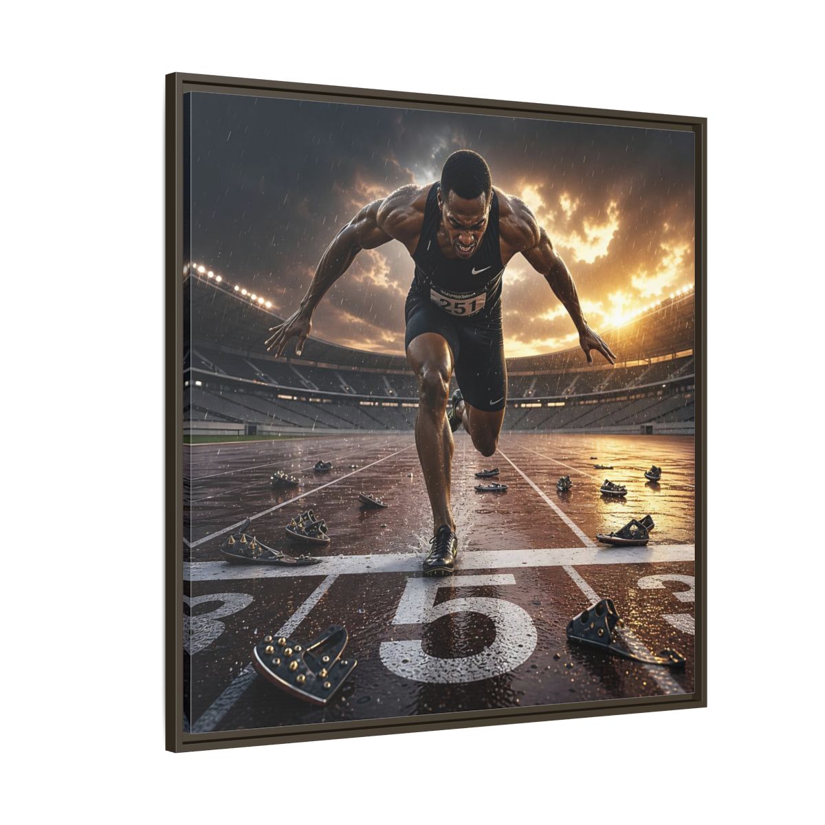 Side Mockup 5. Sports Sprinter Sports Action shown as framed canvas print