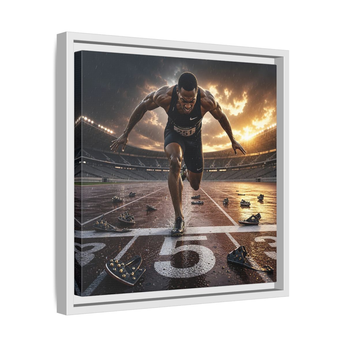 Side Mockup 28. Sports Sprinter Sports Action shown as framed canvas print