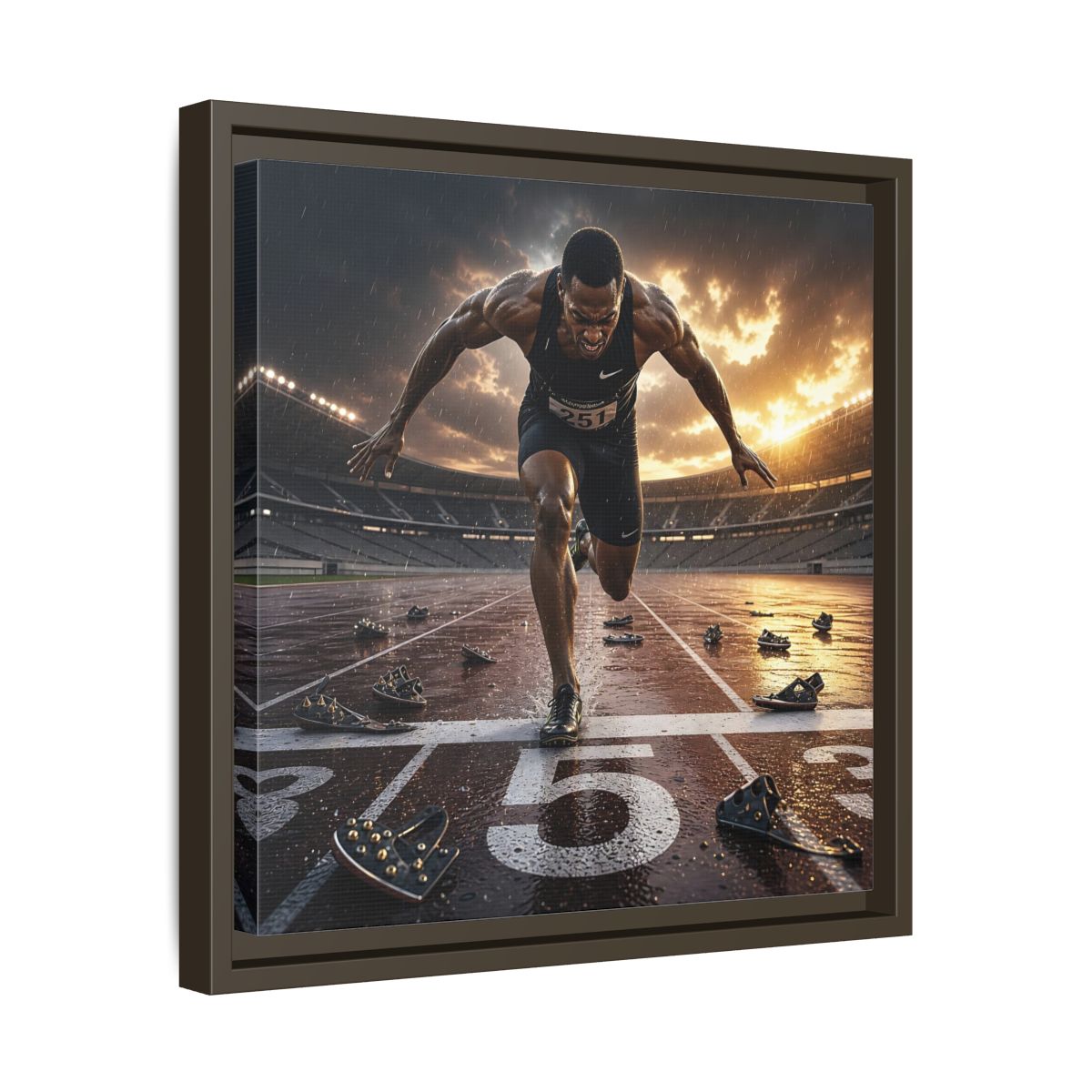 Side Mockup 29. Sports Sprinter Sports Action shown as framed canvas print