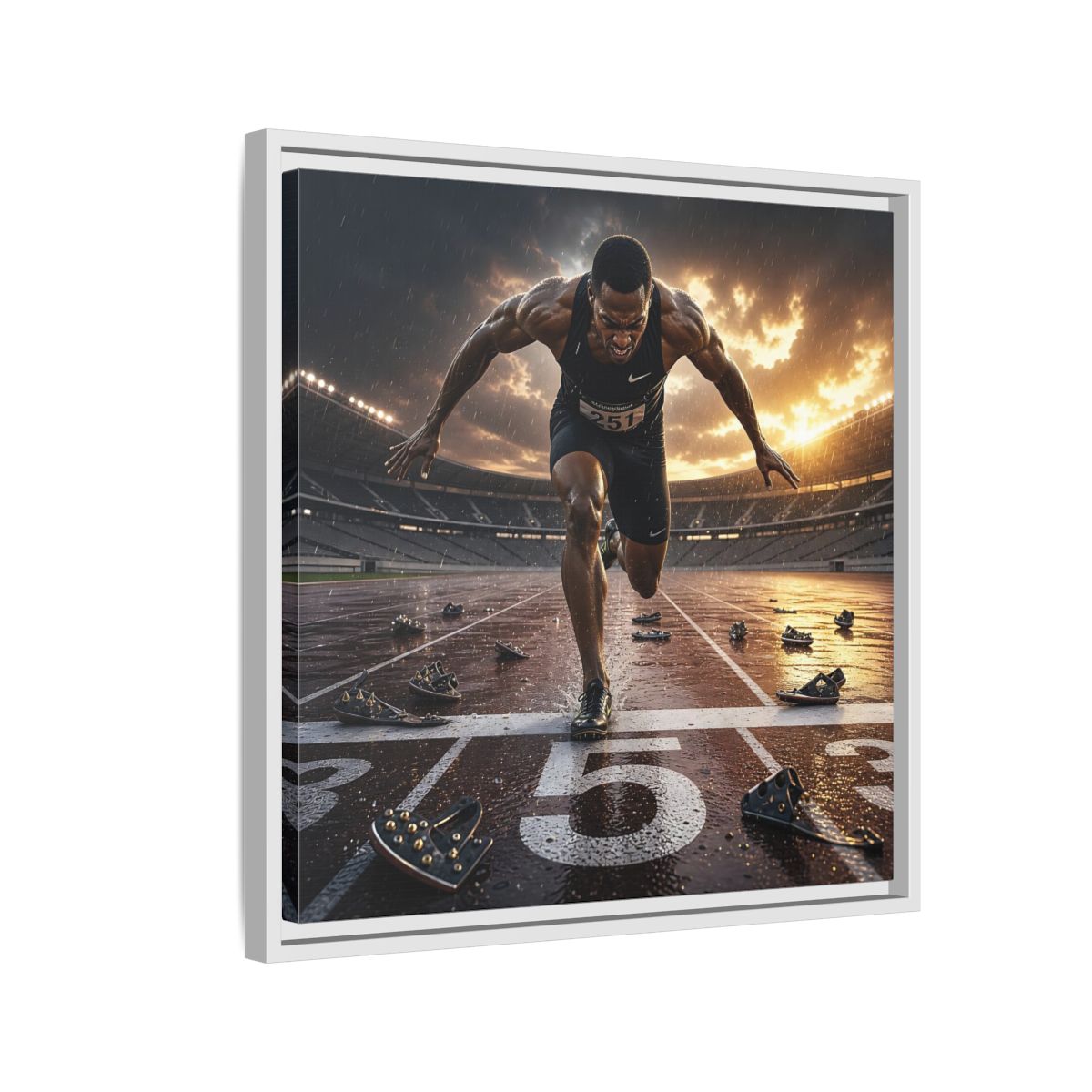 Side Mockup 10. Sports Sprinter Sports Action shown as framed canvas print