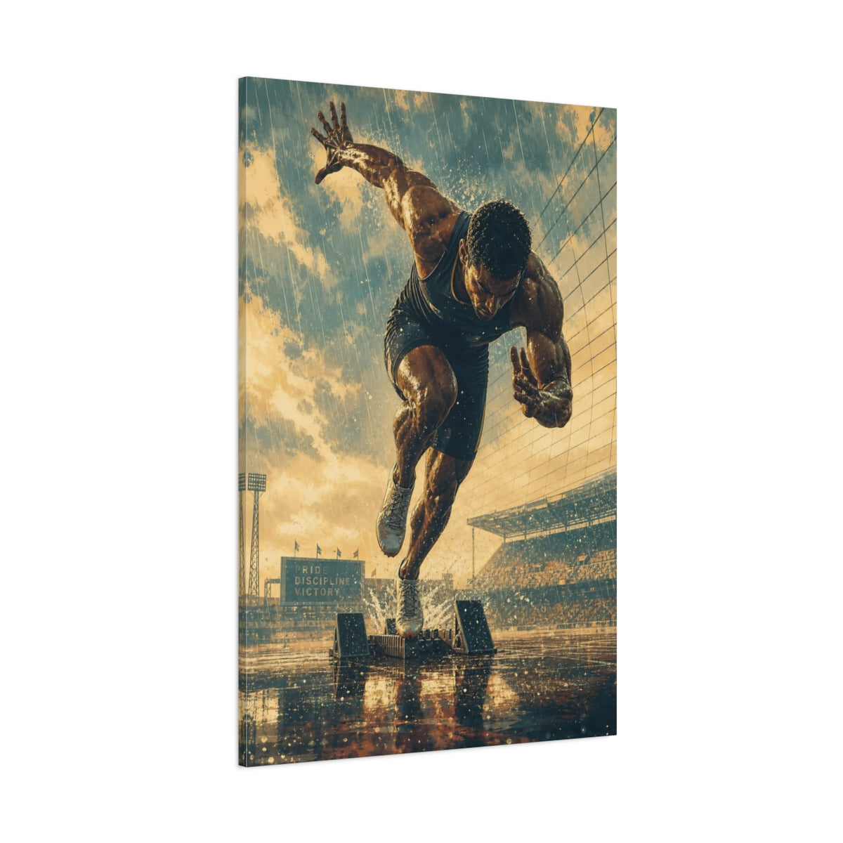 Side Mockup 1. Sports Sprinter Powerful Sprinter shown as canvas print