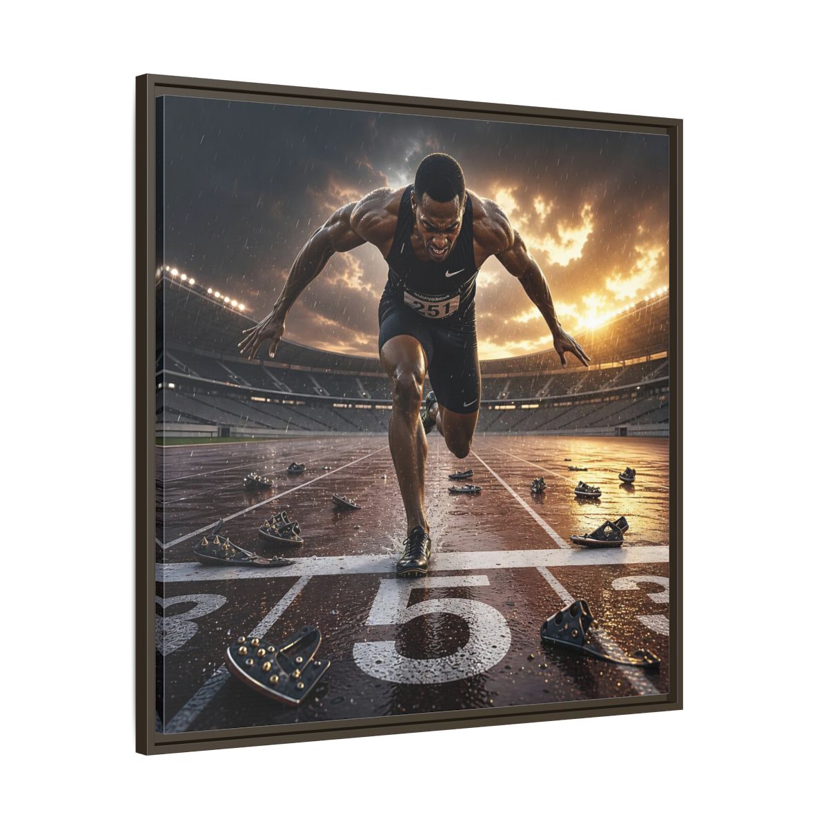 Main Mockup. Sports Sprinter Sports Action shown as framed canvas print