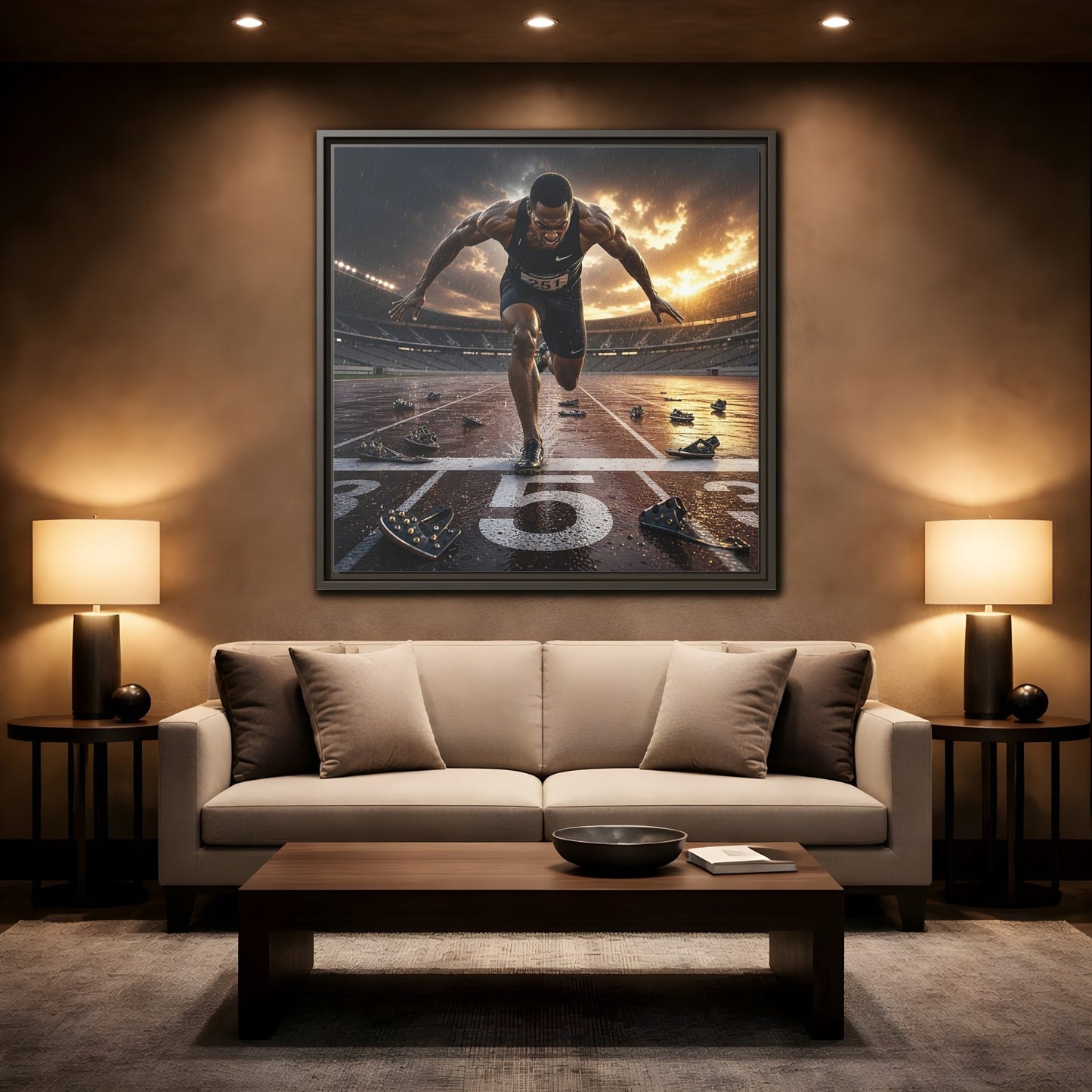 Mockup 2. Sports Sprinter Sports Action shown as framed canvas print