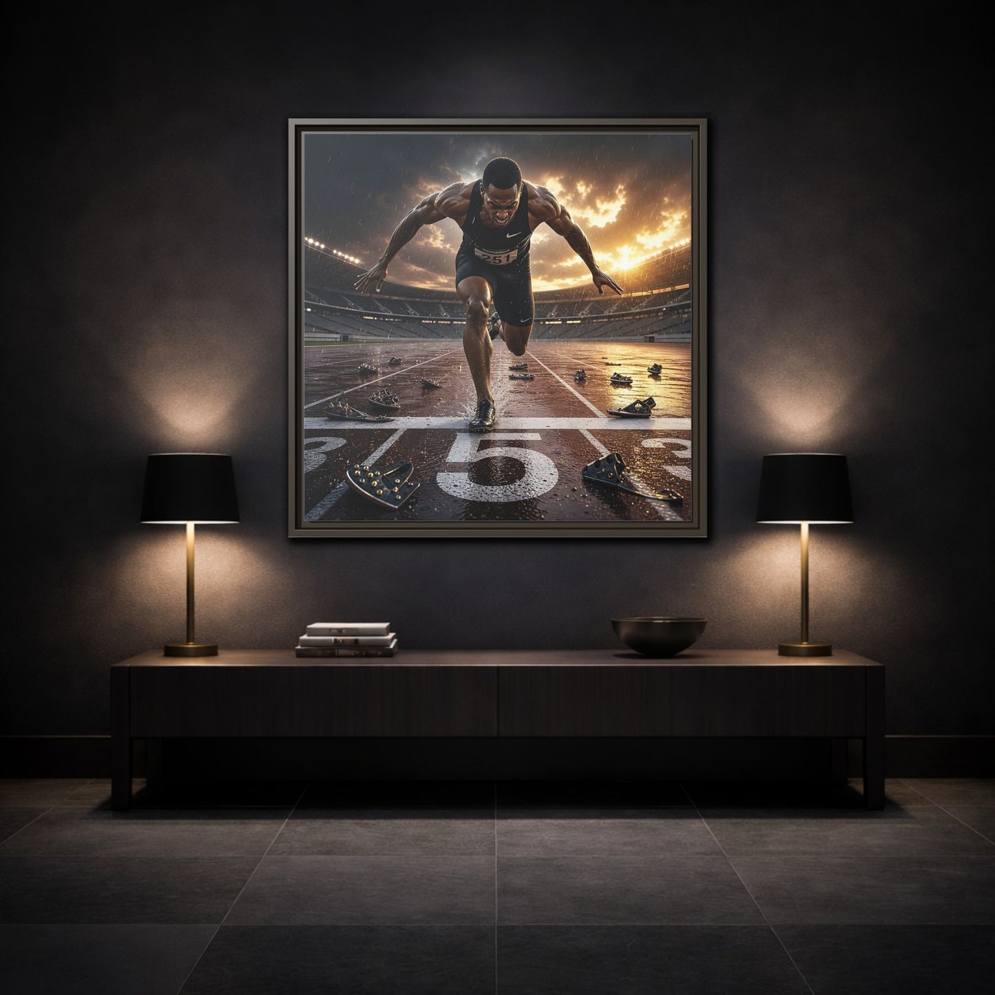 Mockup 3. Sports Sprinter Sports Action shown as framed canvas print