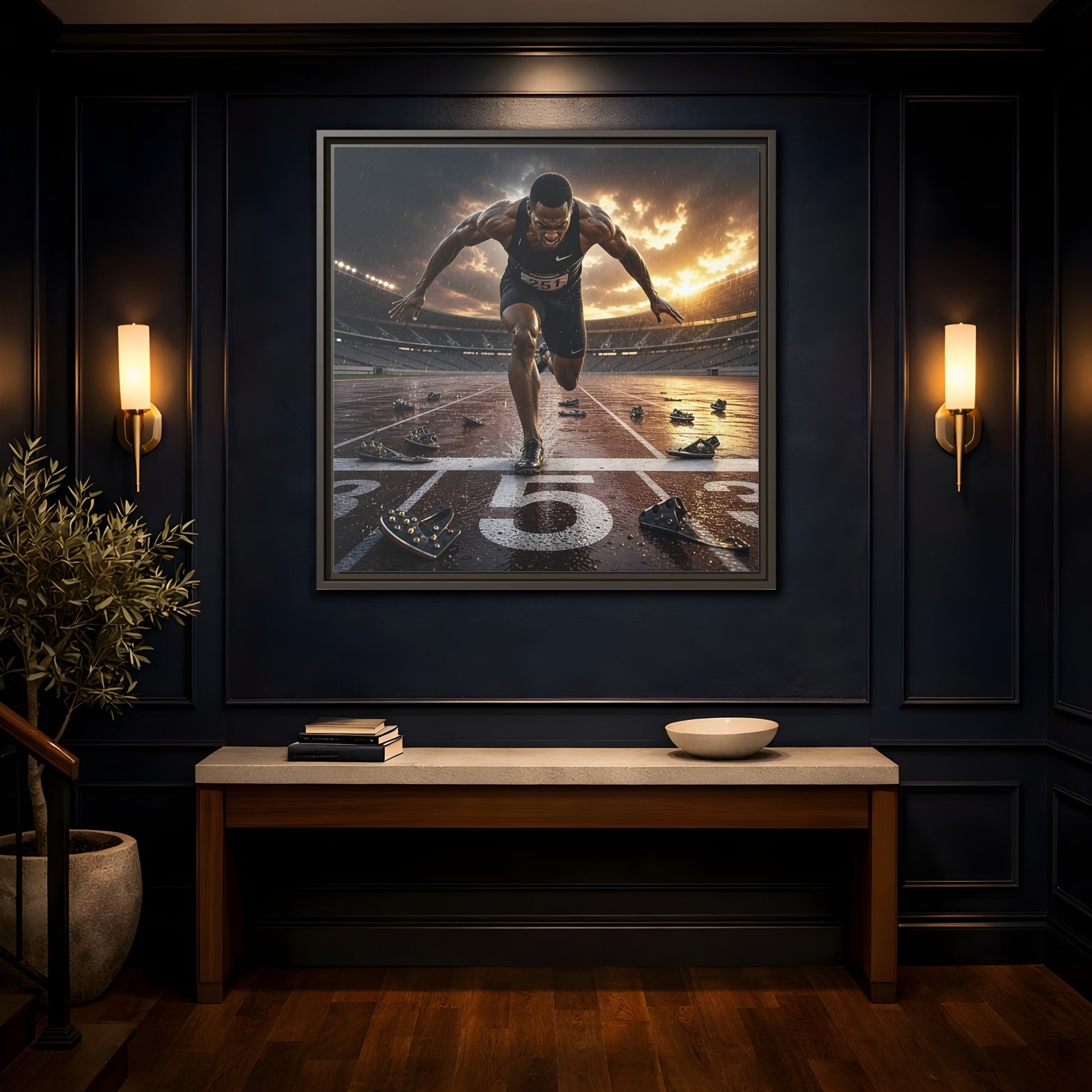 Mockup 4. Sports Sprinter Sports Action shown as framed canvas print