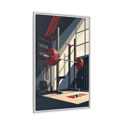 Side Mockup 9. Sports Squat Rack Red Squat Rack shown as framed canvas print